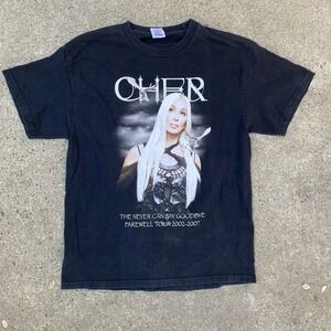 Vintage CHER Farewell Tour Tee Shirt 2002 Large y2k Black Tennessee River